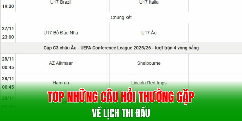 Top những câu hỏi thường gặp về lịch thi đấu